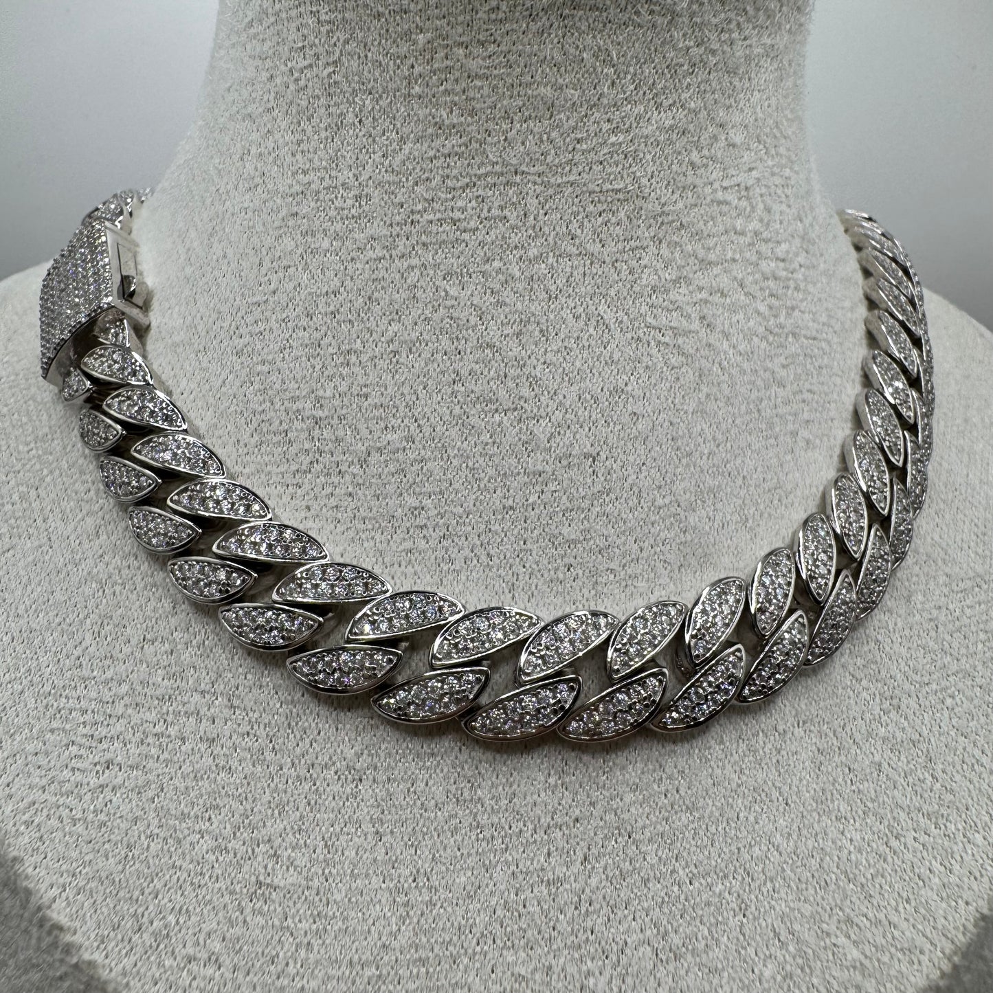 Moissanite Sterling Silver Cuban Necklace