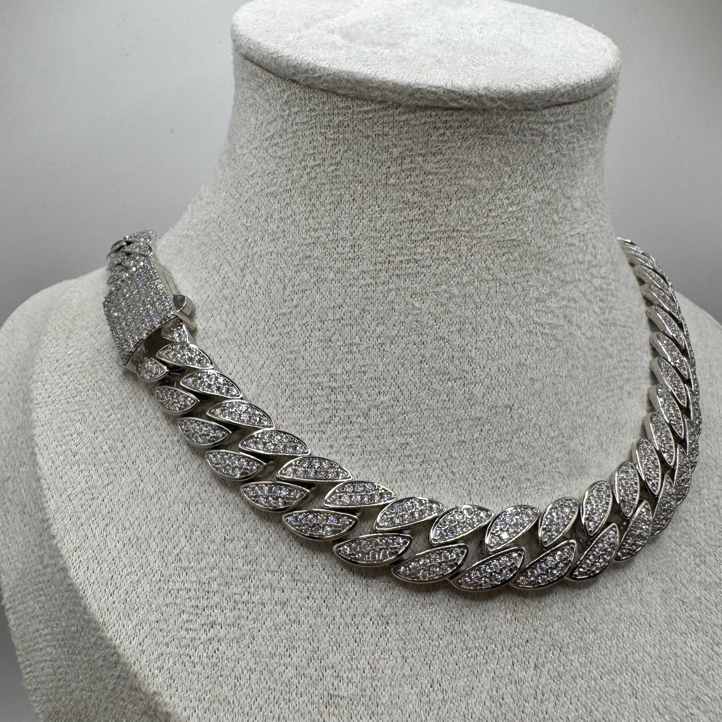 Moissanite Sterling Silver Cuban Necklace