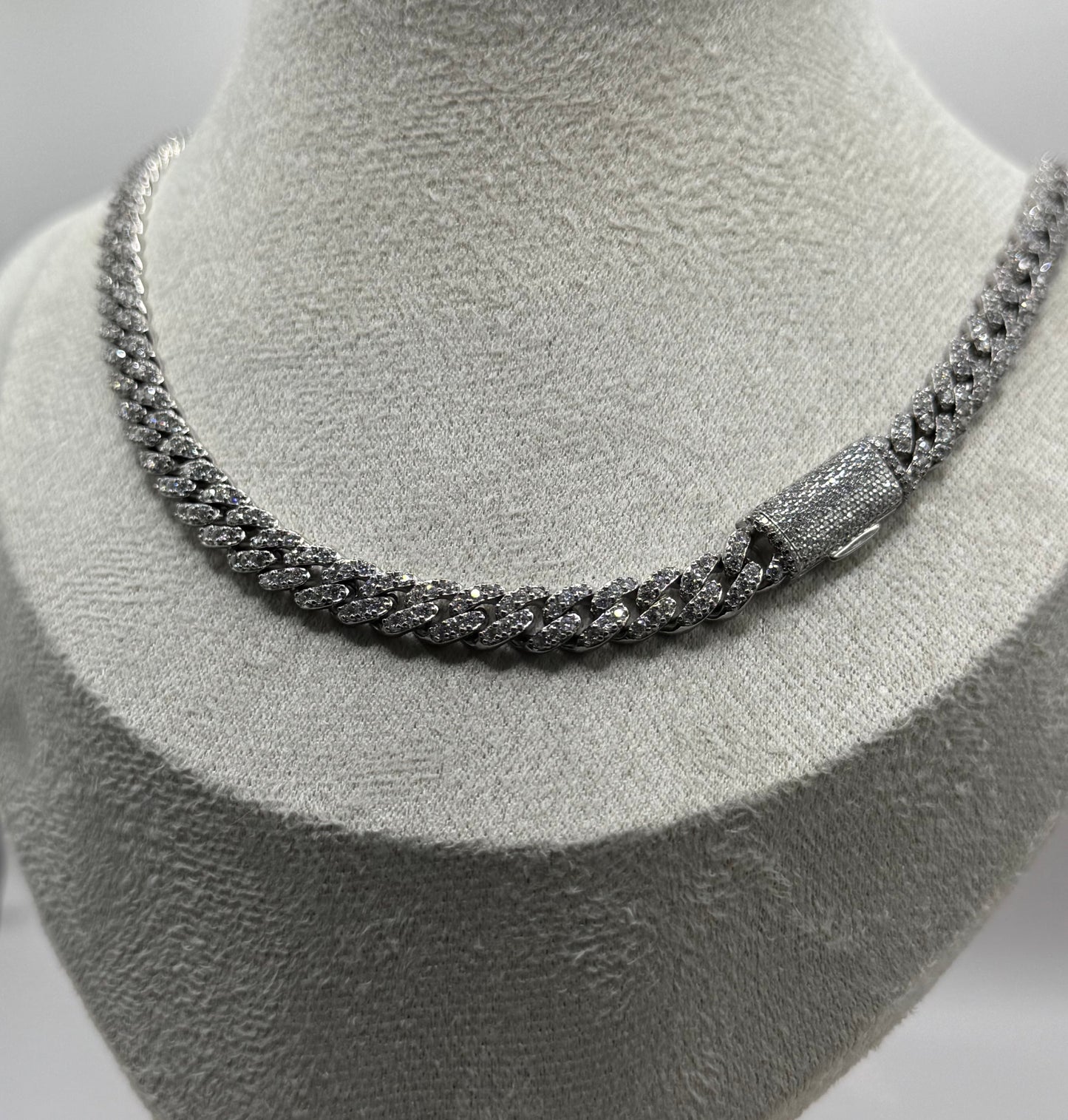 Moissanite Sterling Silver Cuban Necklace ￼￼