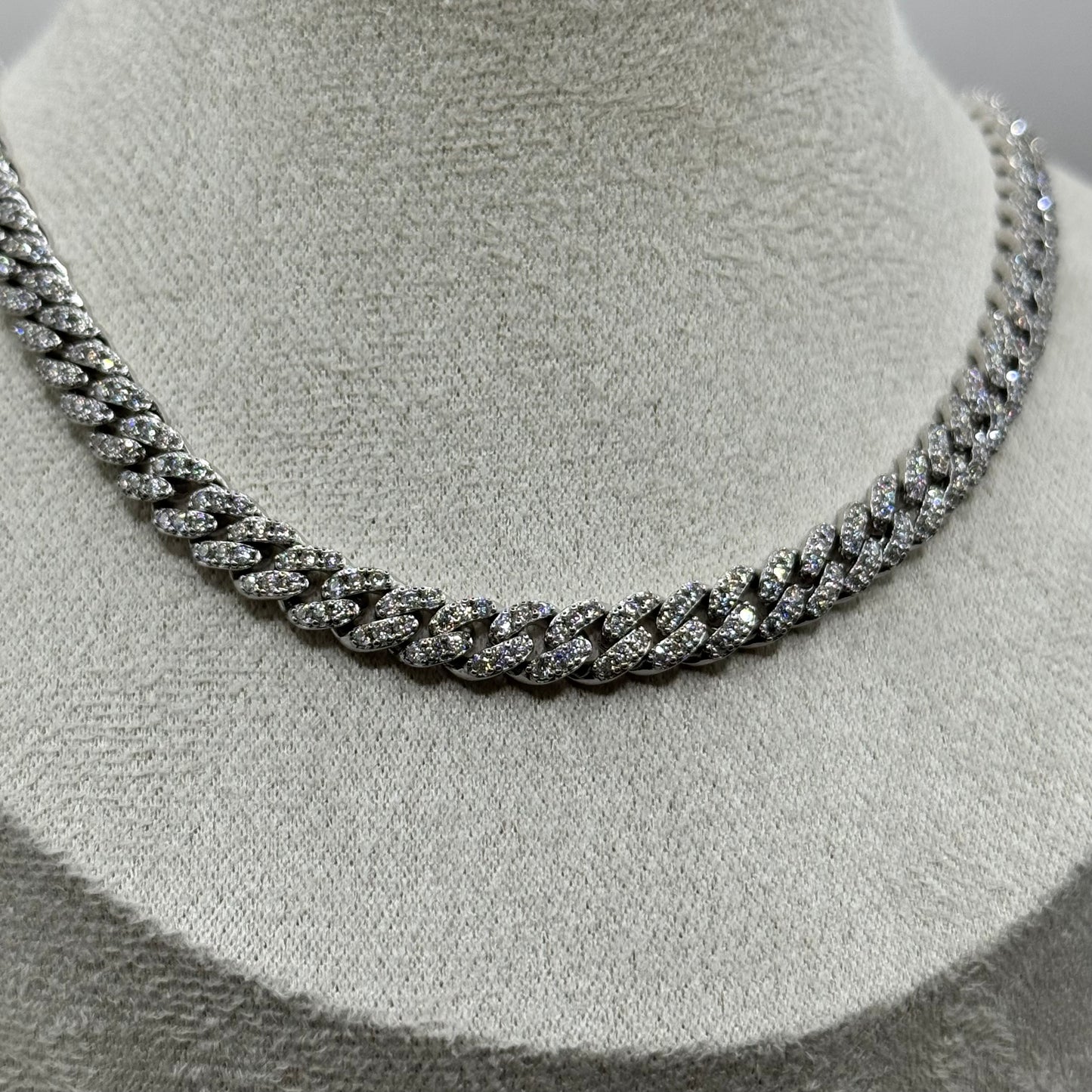 Moissanite Sterling Silver Cuban Necklace