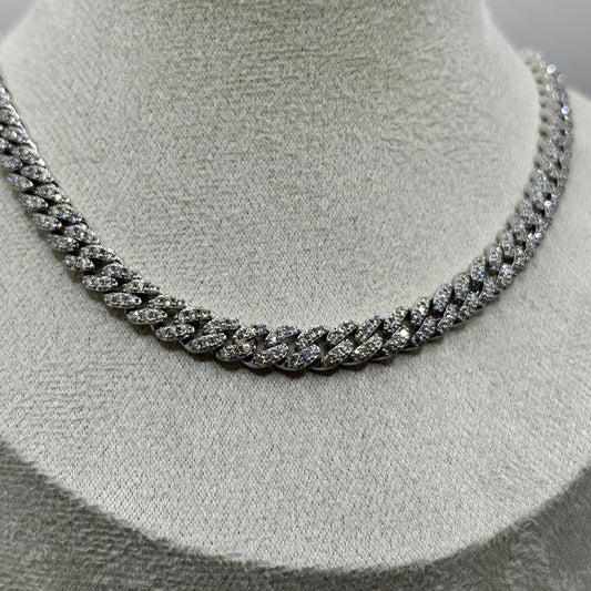 Moissanite Sterling Silver Cuban Necklace