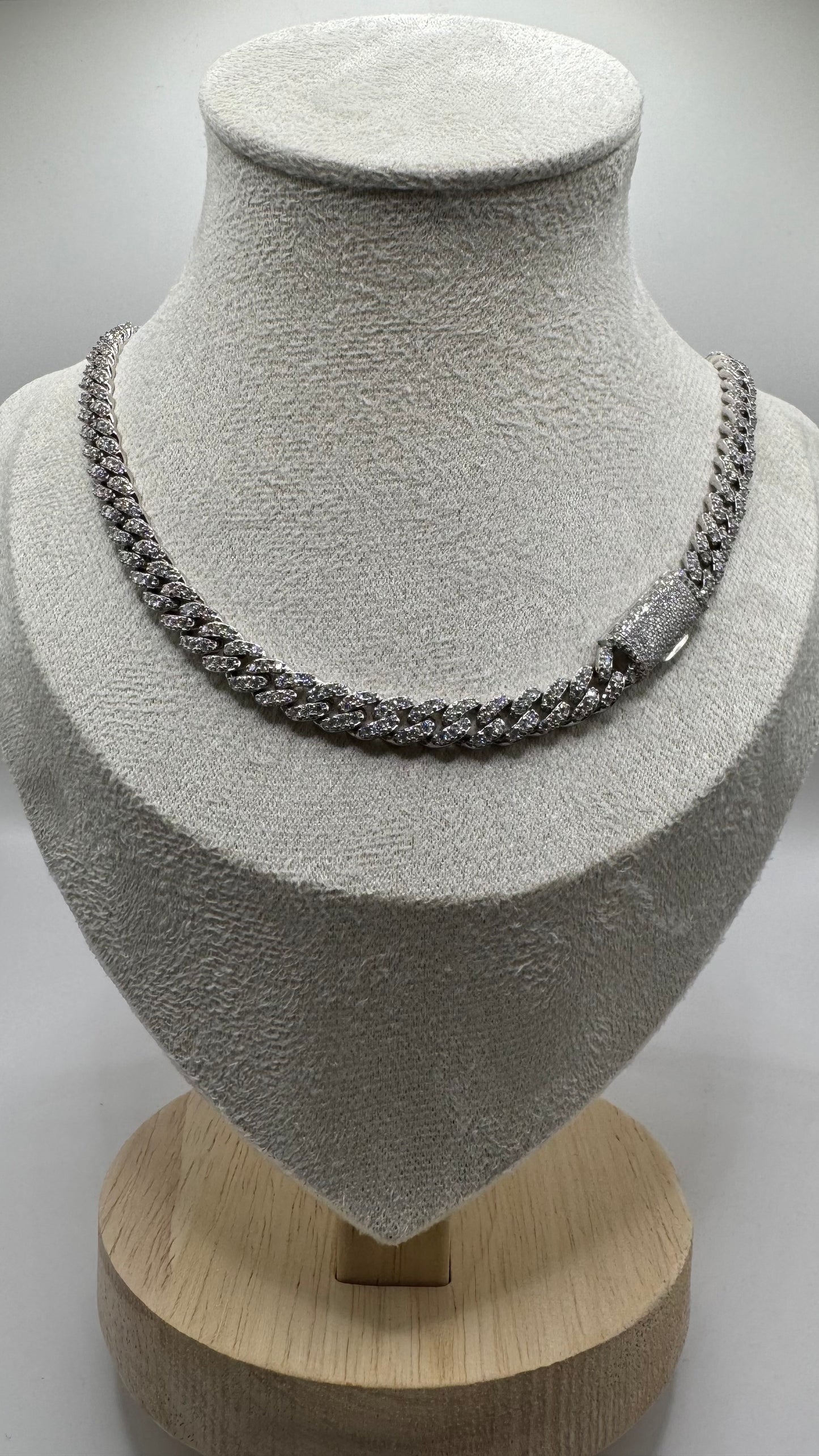 Moissanite Sterling Silver Cuban Necklace ￼￼